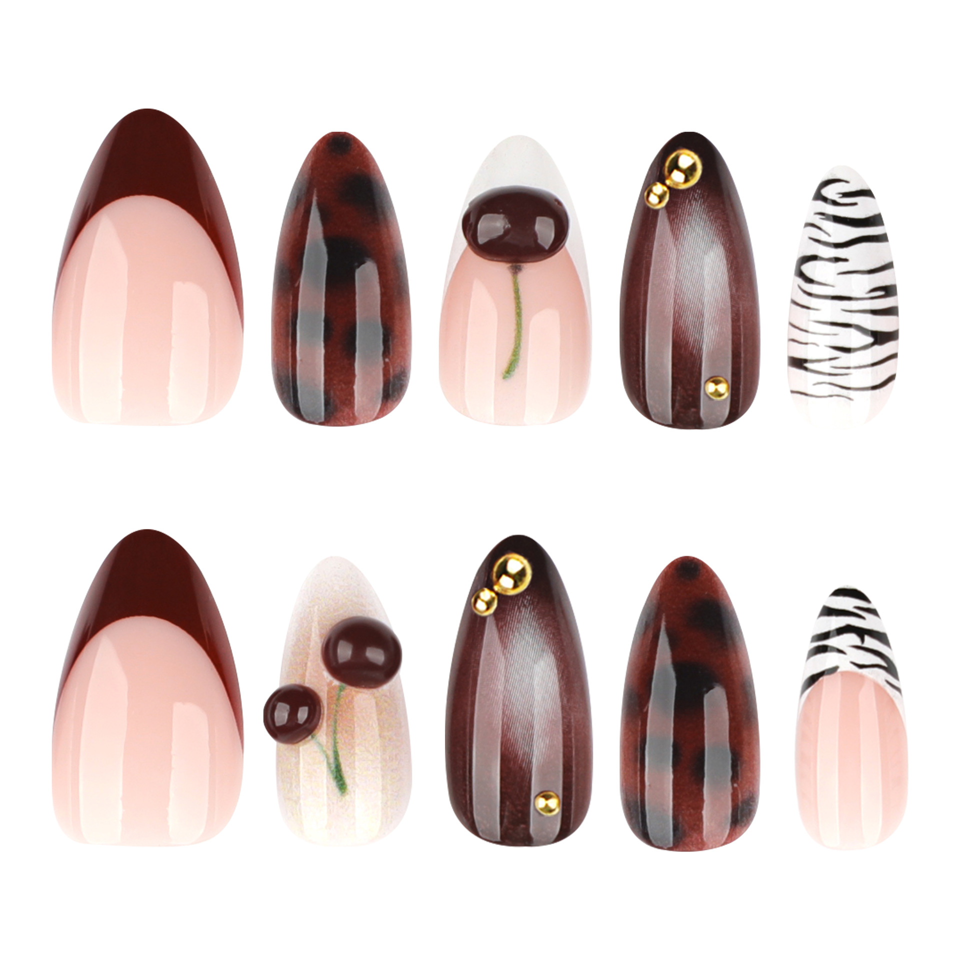 Nail Art Burgundy - 24 Unghie Finte Press-on Marrone Borgogna