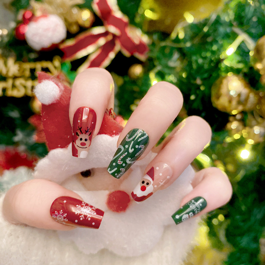 Nail Art Burgundy - Nuovo natale unghie finte cartone animato