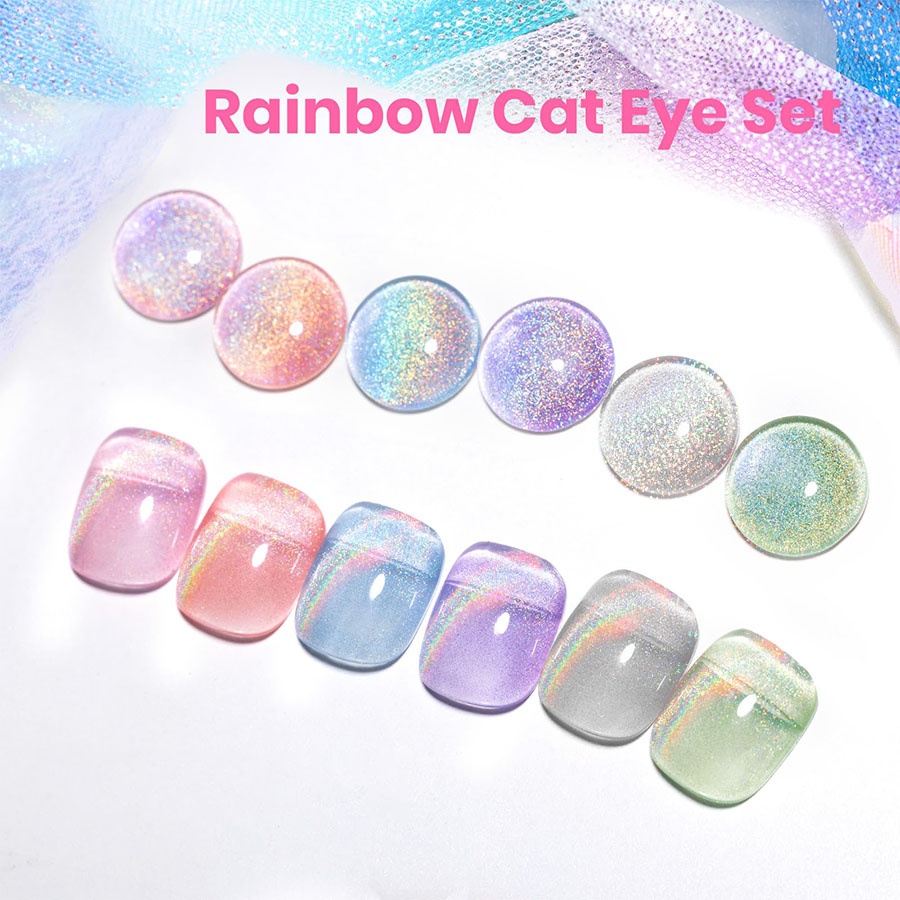 Nail Art Cat Eye Pink - QAZIXU Set di 1/6 Smalti Gel