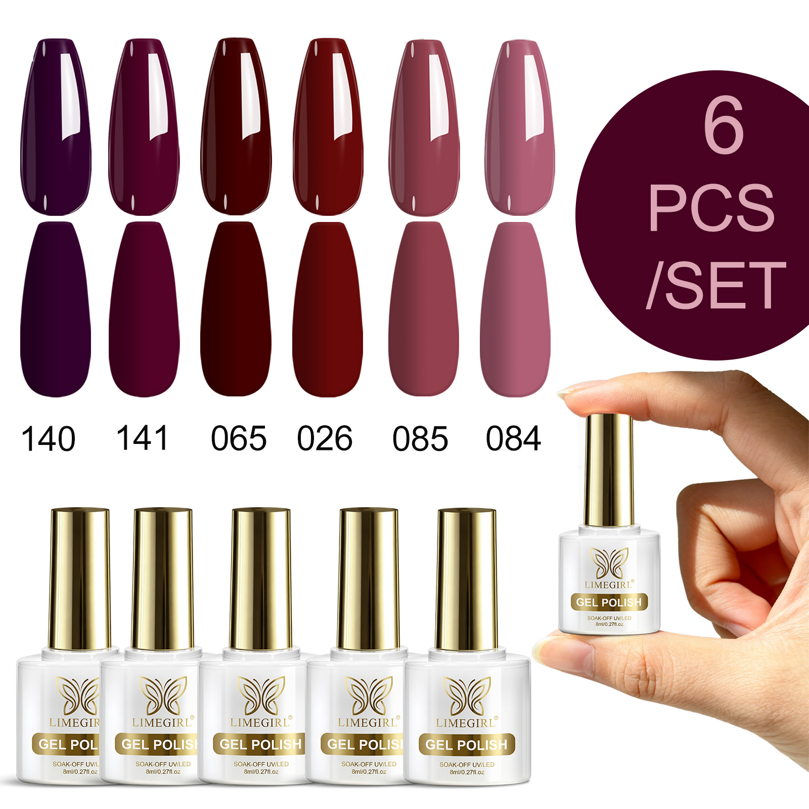 Nail Art Burgundy - LIMEGIRL Set di Smalti Gel per