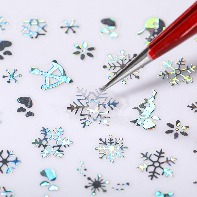 Nail Art Xmas - Fiocchi di neve d'argento olografici adesivi