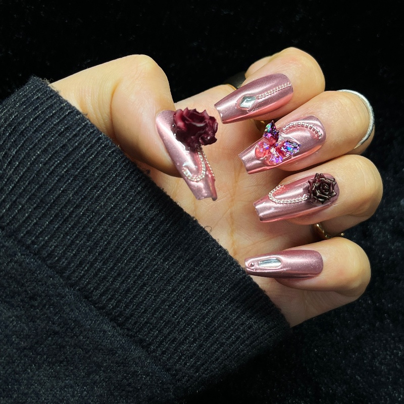 Nail Art Burgundy - 10 pezzi in oro rosa stampa