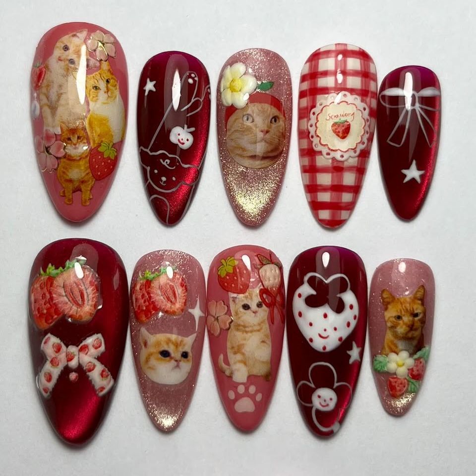 Nail Art Cat Eye - 24 pezzi fragola occhio di gatto